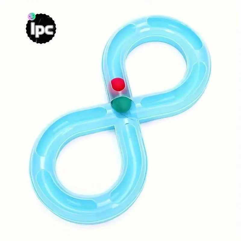 Interactive Cat Turntable Track Toy - Infinity Loop Design with Red Pill-like object