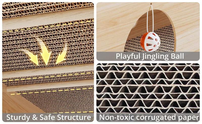 Large Wooden Cat House & Scratcher with Ball Toy  2-in-1 Pet Furniture