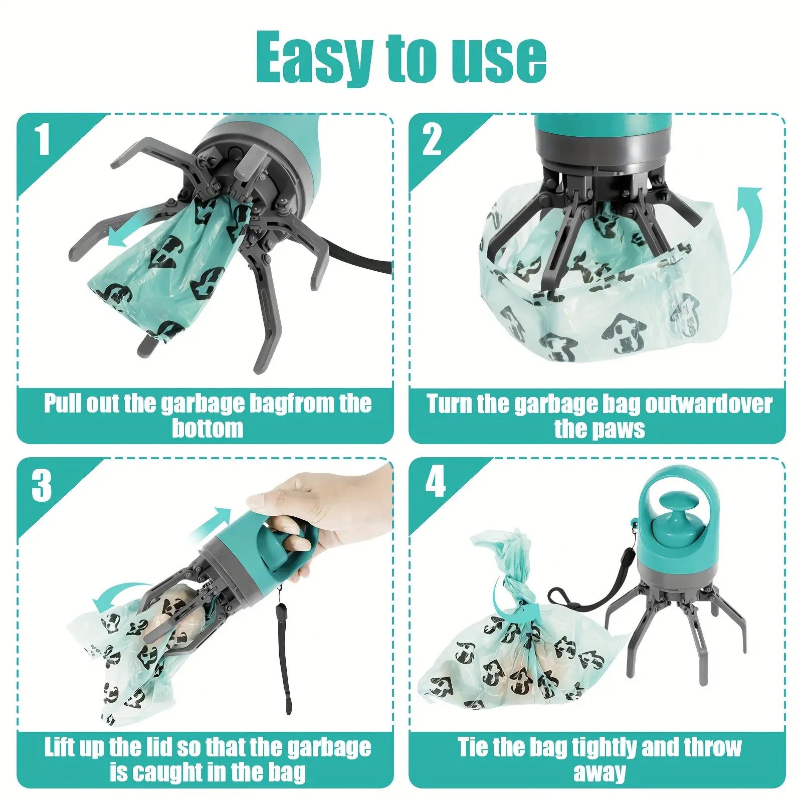 Portable Poop Scooper with Bags Teal Claw Design Portable Dog Poop Scooper with Bag Dispenser