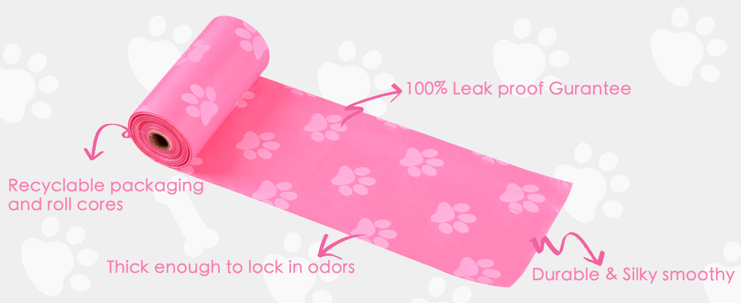 Poop Bags Rolls 256 Count - 9x13 Inches Pink Thickened Leakproof Lavender scent Poo Bags