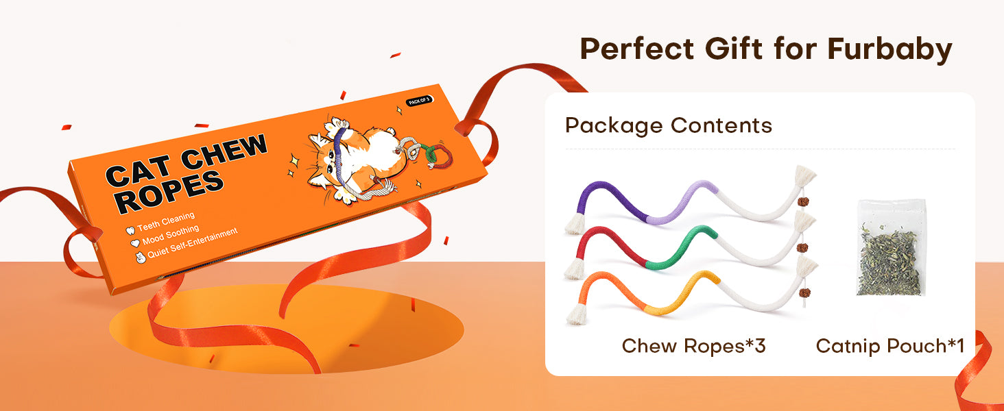 Potaroma Cat Toys Chew Ropes 3Pcs with Refillable Natural Catnip, Safe Teeth Cleaning Toy for Indoor Kittens, Interactive Cat Nip Kitty Toys for All Breeds 19.5 Inches