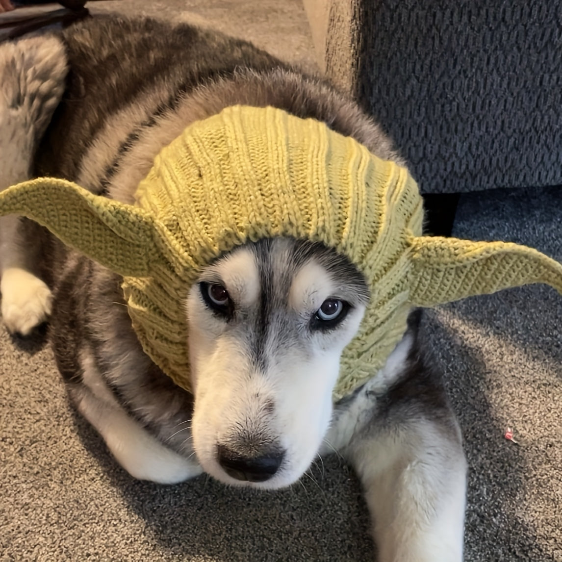 Green Elf Windproof Knitted Dog Hat & Ear Muffs