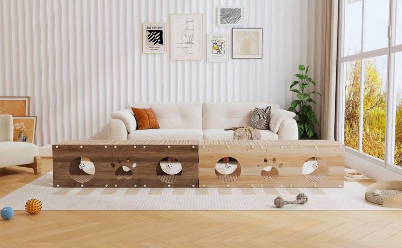 Large Wooden Cat House & Scratcher with Ball Toy  2-in-1 Pet Furniture