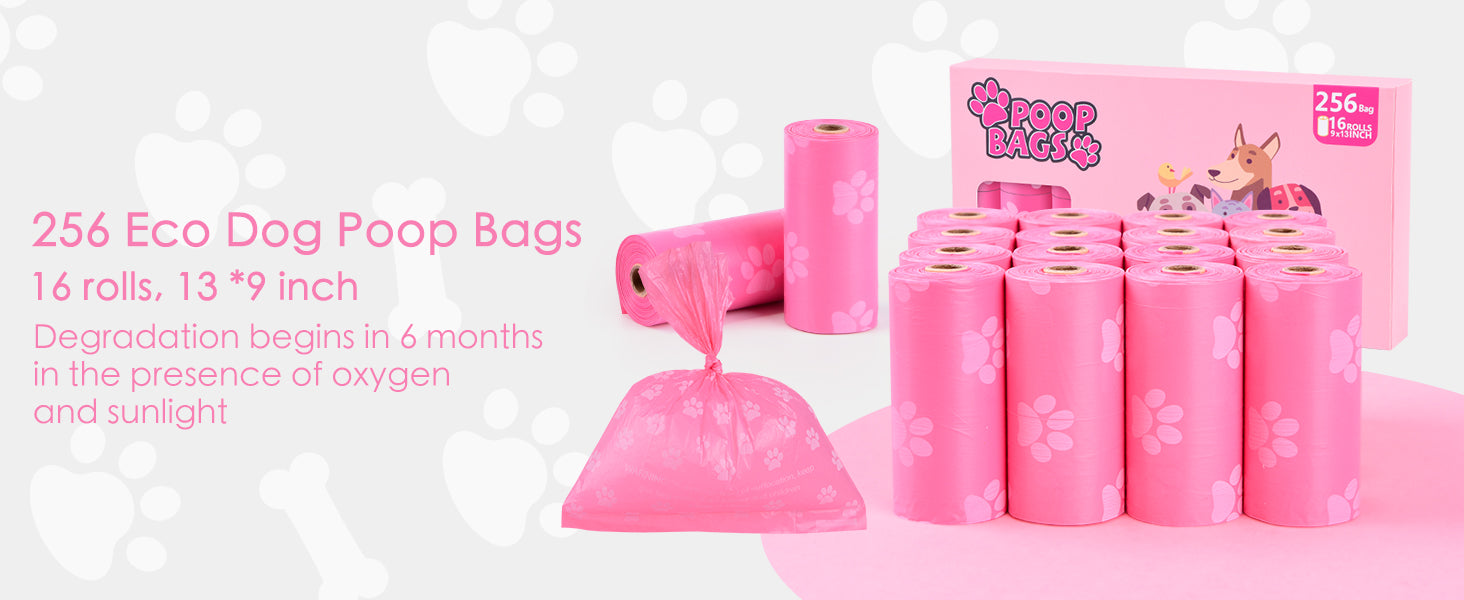 Poop Bags Rolls 256 Count - 9x13 Inches Pink Thickened Leakproof Lavender scent Poo Bags