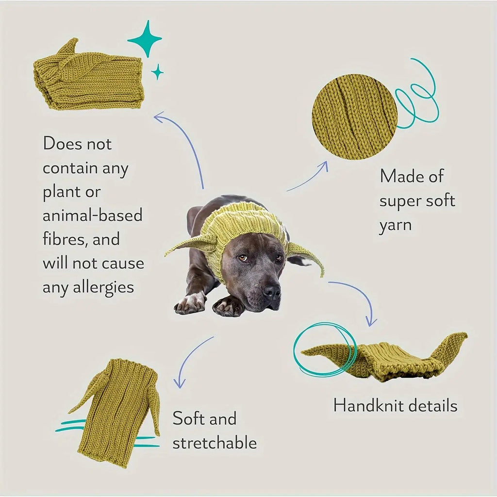Green Elf Windproof Knitted Dog Hat & Ear Muffs