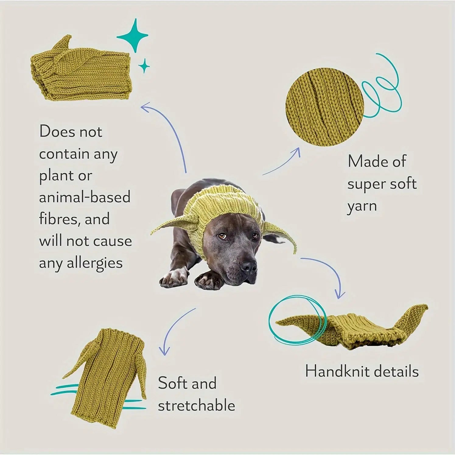 Green Elf Windproof Knitted Dog Hat & Ear Muffs