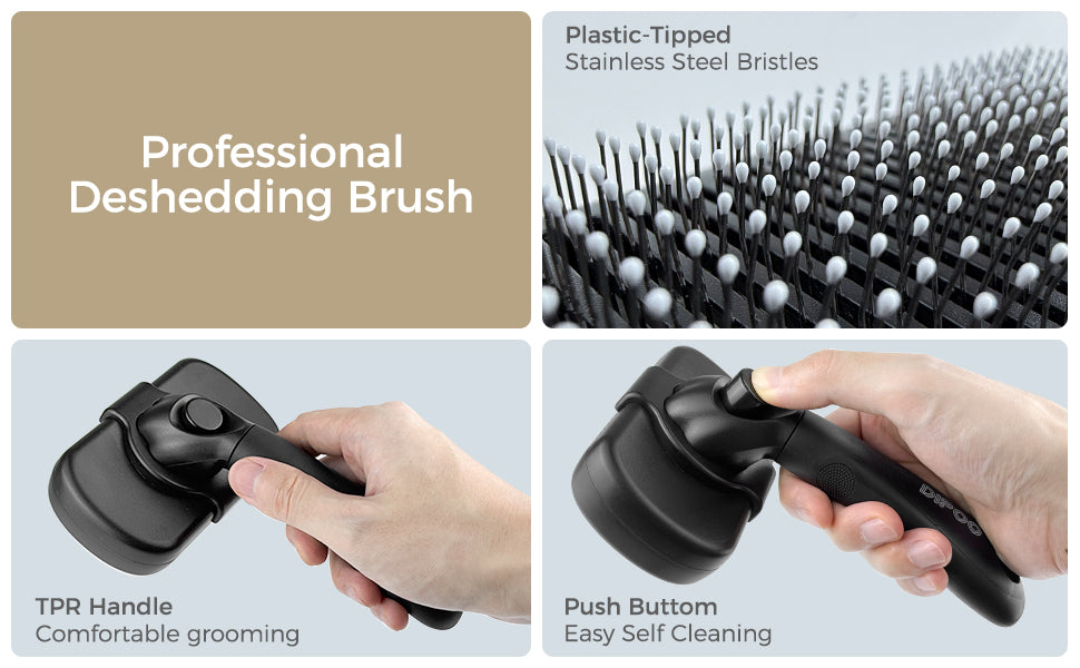 Self Cleaning Shedding Brush - Skin Friendly Grooming Tool for Dogs, Cats, and Puppies, Deshedding and Hair Removal for Long and Short Haired Pets, Black