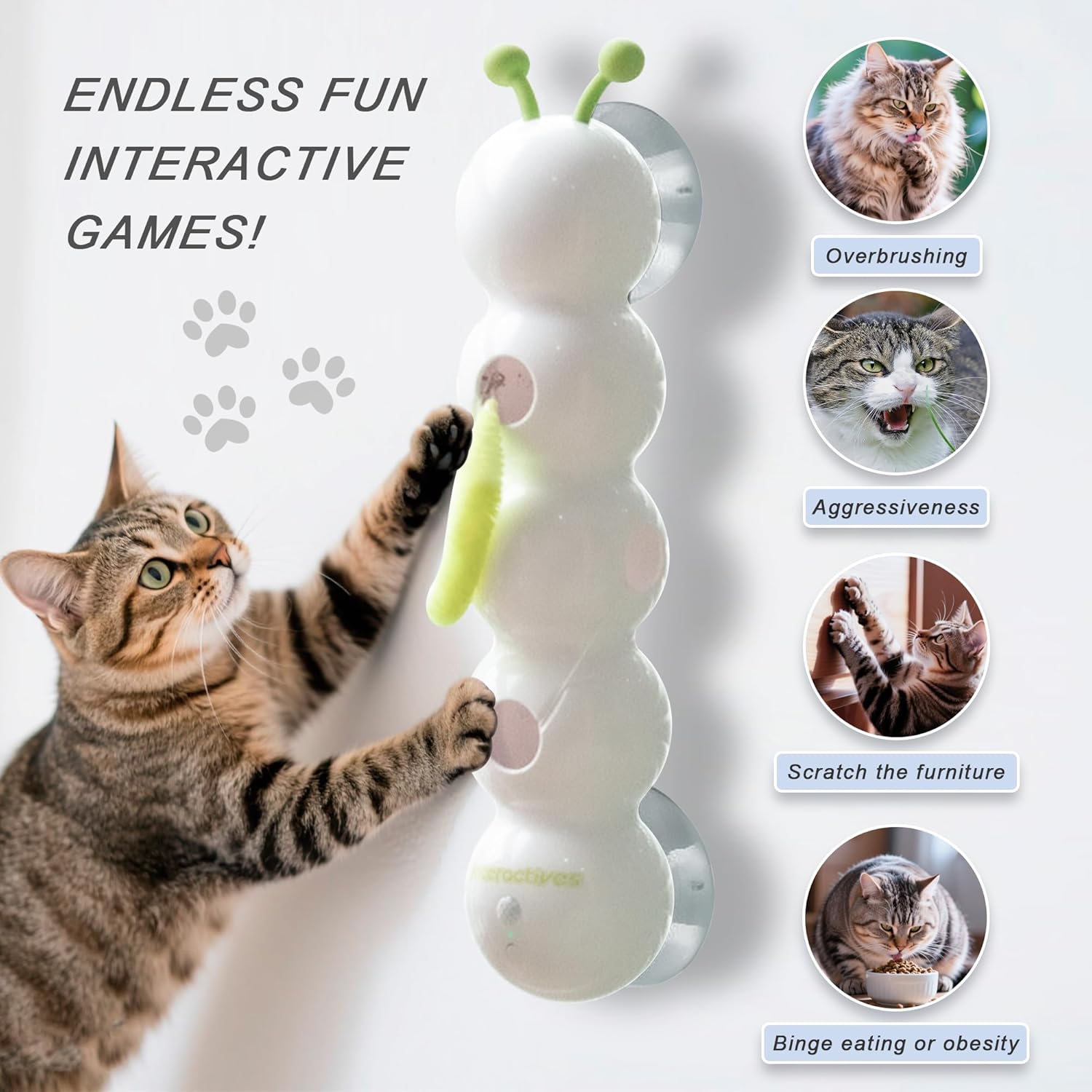 Smart Motion Cat Toy, Automatic Interactive Cat Toy, USB Rechargeable with Suction Cup, Wall Mounted for Indoor Cats Jumping, Pouncing (White, 1pc)