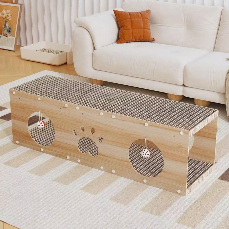 Large Wooden Cat House & Scratcher with Ball Toy  2-in-1 Pet Furniture