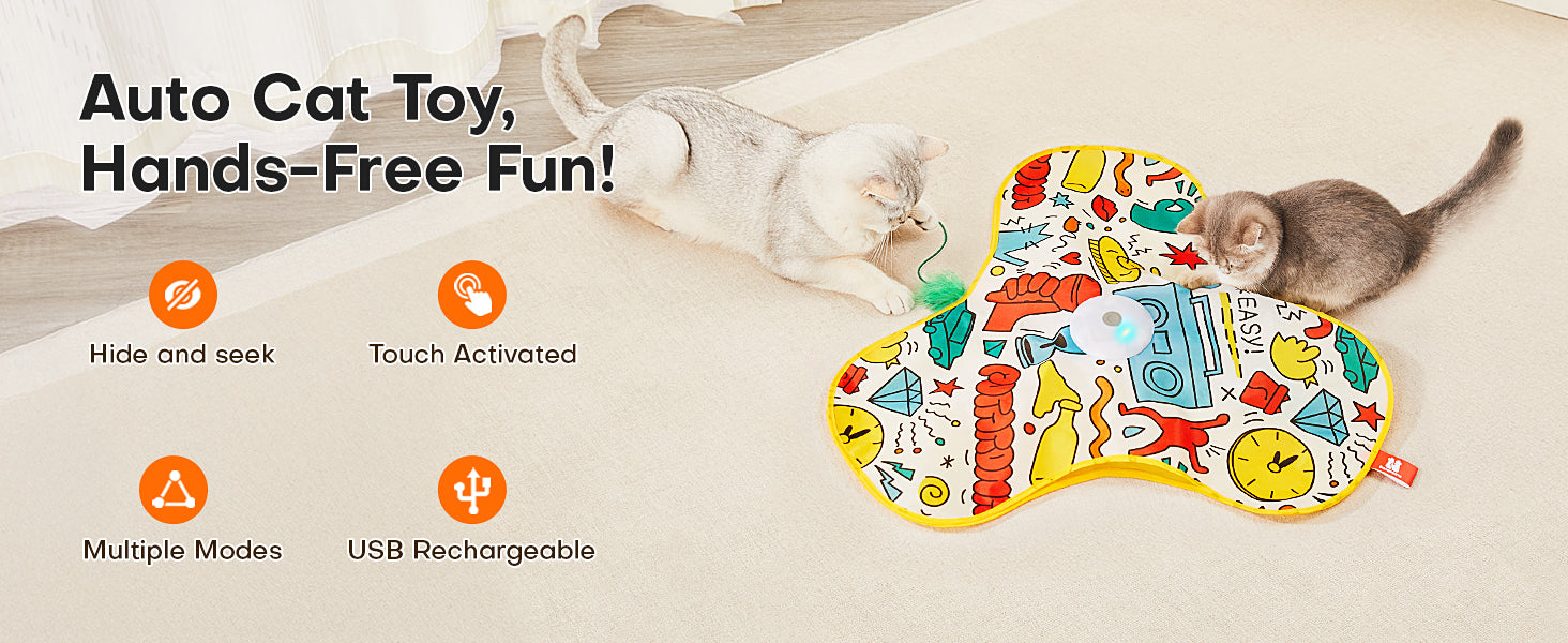 Hide and Seek Interactive Cat Toys Moving Concealed Wand Feather