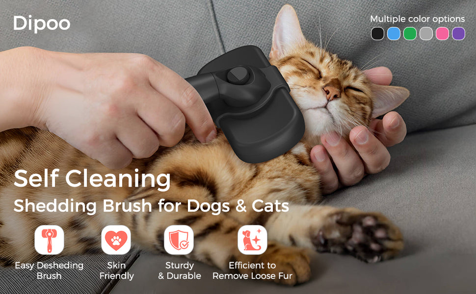 Self Cleaning Shedding Brush - Skin Friendly Grooming Tool for Dogs, Cats, and Puppies, Deshedding and Hair Removal for Long and Short Haired Pets, Black