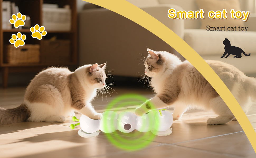 Smart Motion Cat Toy, Automatic Interactive Cat Toy, USB Rechargeable with Suction Cup, Wall Mounted for Indoor Cats Jumping, Pouncing (White, 1pc)