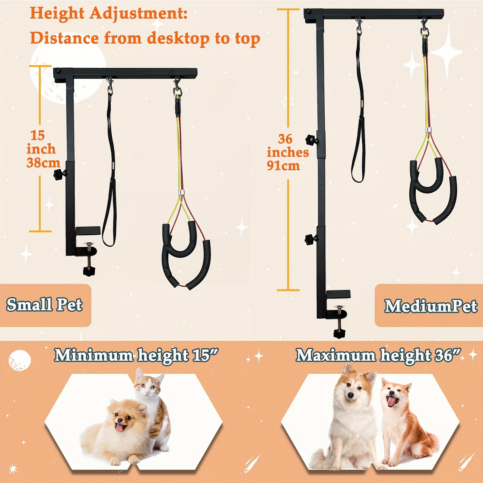 36" Adjustable Dog Grooming Arm - Sturdy Iron Three-Section Design