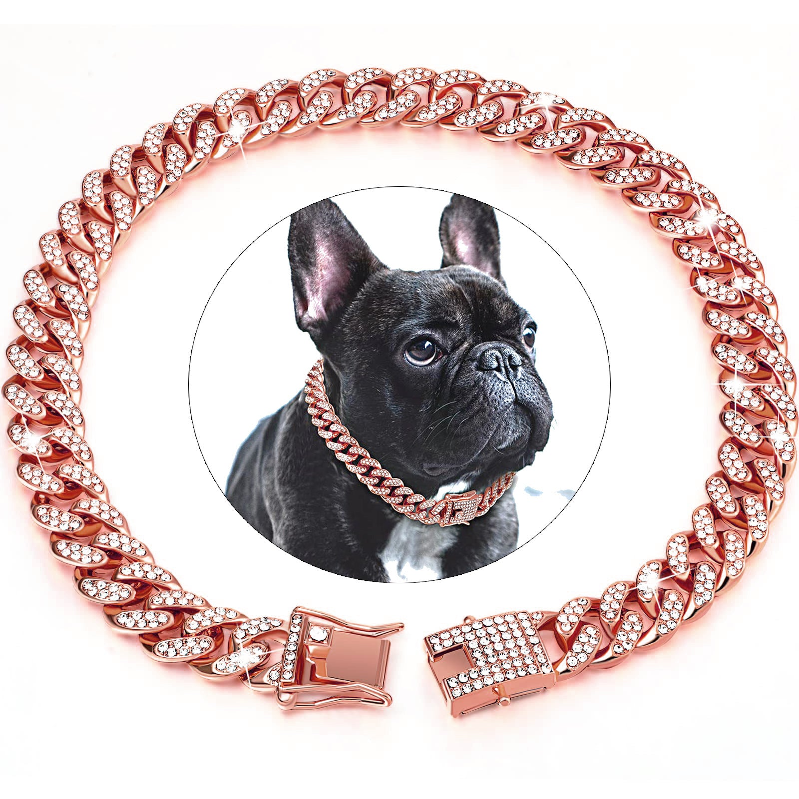 Sparkling Diamondoid Dog Collar: Secure Metal Chain & Buckle for Stylish Walks!