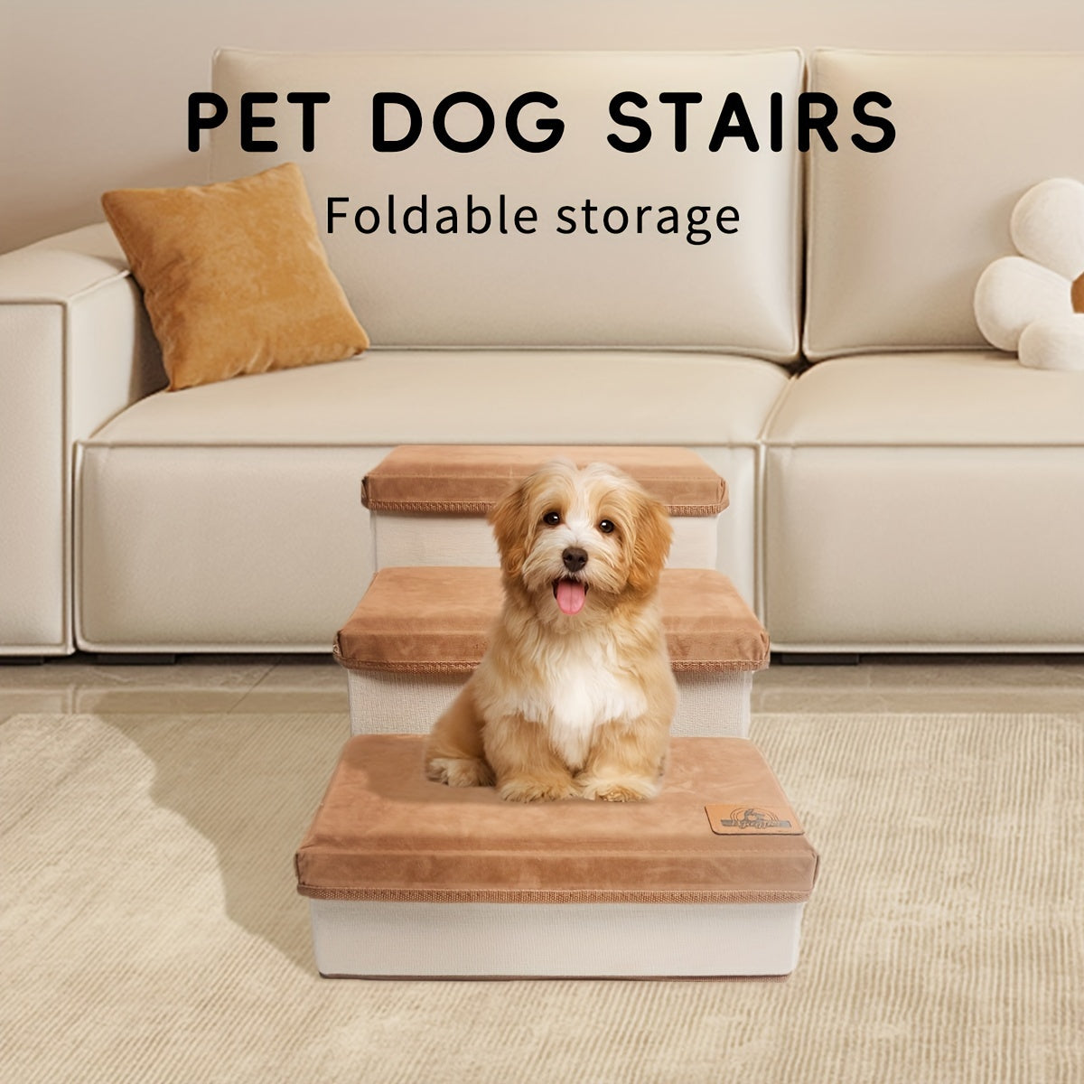 3-Step Foldable Pet Stairs with Storage