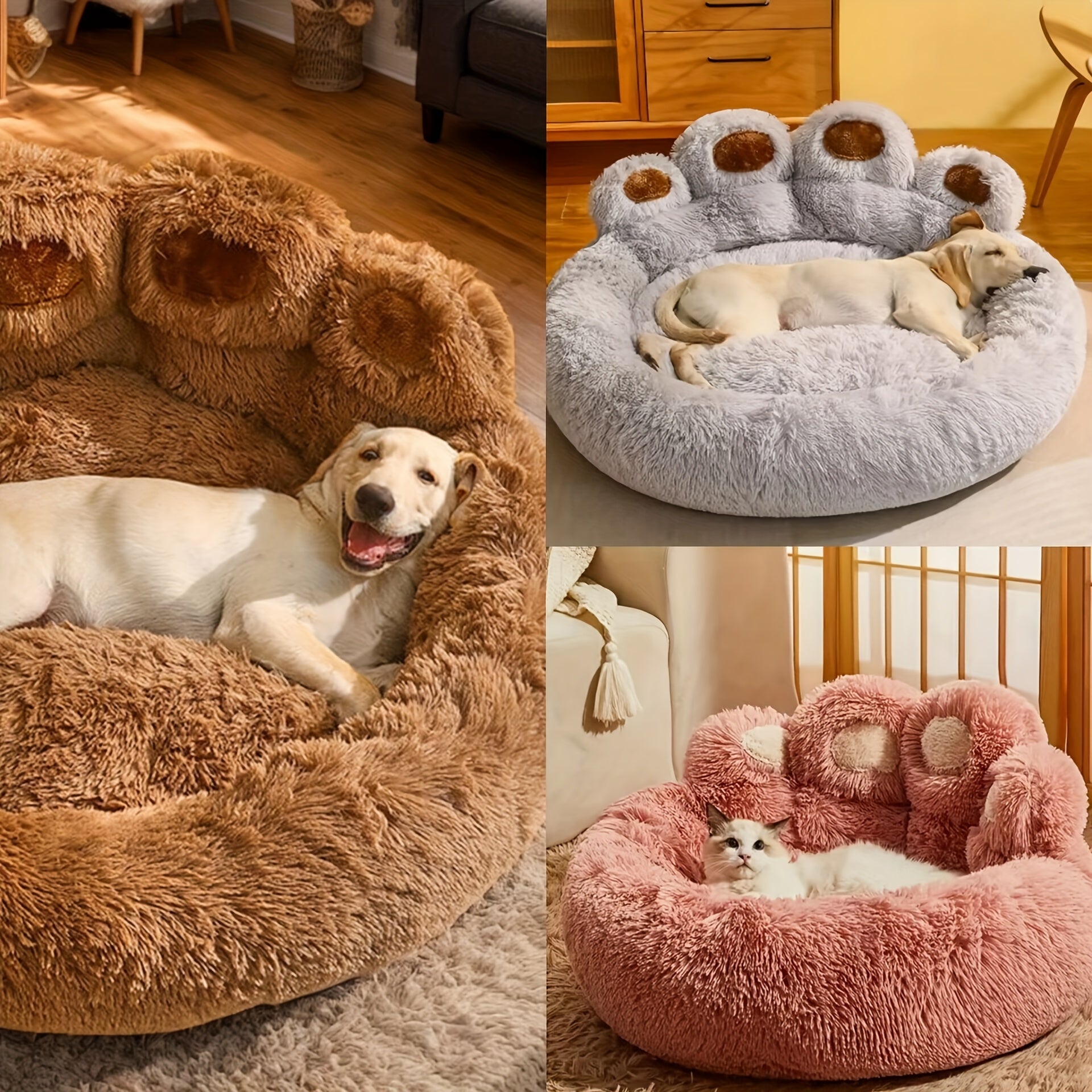 Cozy Plush Soft Faux Fur Cozy Plush Paw-Shaped Pet Bed 